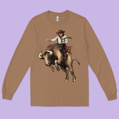 Cowboy Bull Rodeo Long Sleeve Tee Designed By Howdyjamesfarm