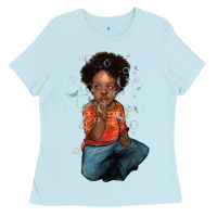 Baby Blue afro black boy Ladies Tee - NancyCooperArtShop