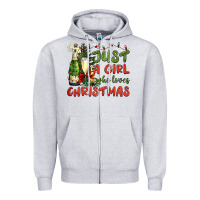 Heather Grey just a girl who loves christmas Zipper Hoodie - BundleAndBundleShop