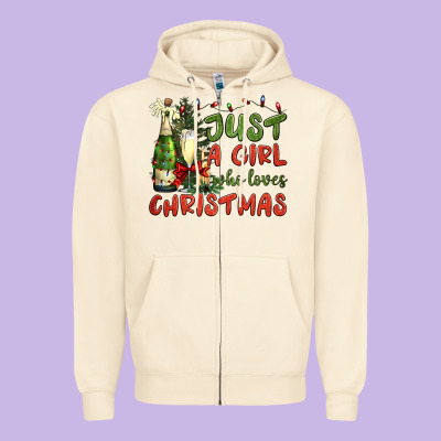Just A Girl Who Loves Christmas Zipper Hoodie Designed By Bundleandbundleshop