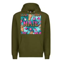 Army Green nail art hands and polish with turquoise leopard and glitter seamless  Premium Hoodie - BundleAndBundleShop