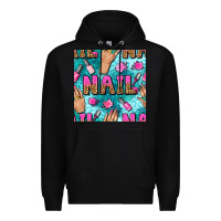Black nail art hands and polish with turquoise leopard and glitter seamless  Premium Hoodie - BundleAndBundleShop