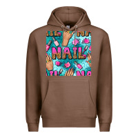 Chestnut nail art hands and polish with turquoise leopard and glitter seamless  Premium Hoodie - BundleAndBundleShop
