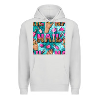 Dove Grey nail art hands and polish with turquoise leopard and glitter seamless  Premium Hoodie - BundleAndBundleShop
