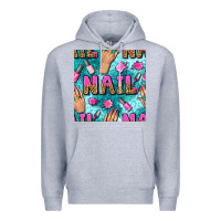 Heather Grey nail art hands and polish with turquoise leopard and glitter seamless  Premium Hoodie - BundleAndBundleShop