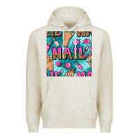 Oatmeal Heather nail art hands and polish with turquoise leopard and glitter seamless  Premium Hoodie - BundleAndBundleShop
