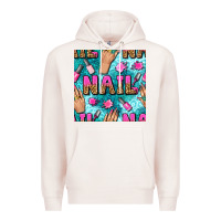 Pale Pink nail art hands and polish with turquoise leopard and glitter seamless  Premium Hoodie - BundleAndBundleShop