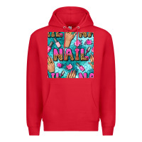 Red nail art hands and polish with turquoise leopard and glitter seamless  Premium Hoodie - BundleAndBundleShop