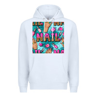 White nail art hands and polish with turquoise leopard and glitter seamless  Premium Hoodie - BundleAndBundleShop