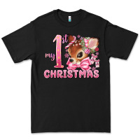 Black my first christmas pink reindeer Premium Tee - MaliasSmallBusiness