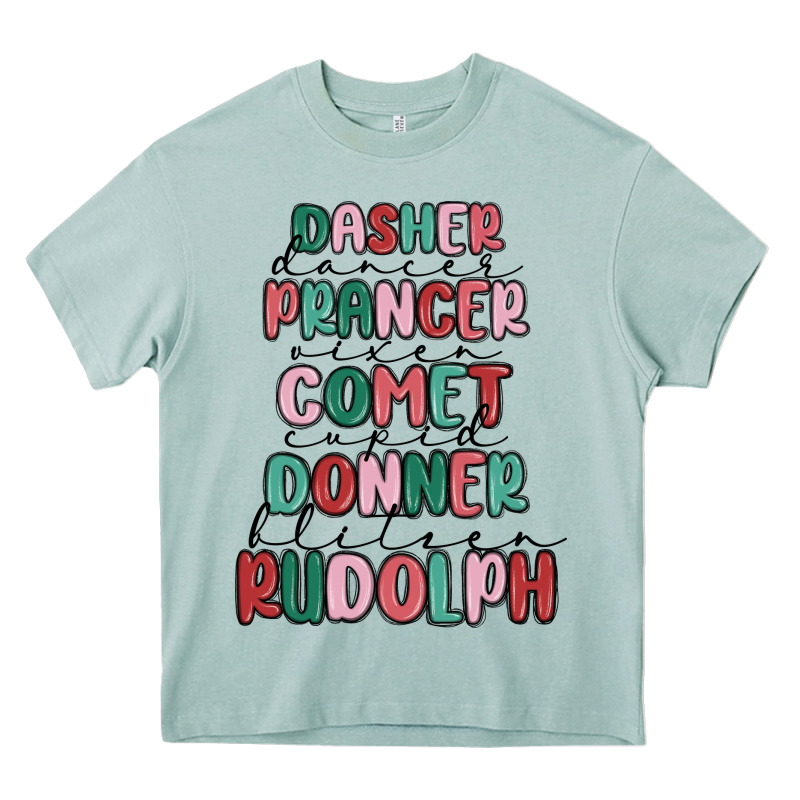 Dasher Dancer Prancer Vixer Comet Cupid Donner Bli Heavy Core Tee by MaliasSmallBusiness | Teevron