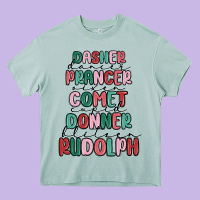 Dasher Dancer Prancer Vixer Comet Cupid Donner Bli Heavy Core Tee Designed By Maliassmallbusiness