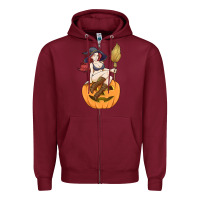 Burgundy sexy witch halloween costume blackcraft pumpkin wi Zipper Hoodie - tuanDangUi