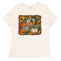 Bone pumpkins with sunflowers Ladies Tee - RanaPortraitStore