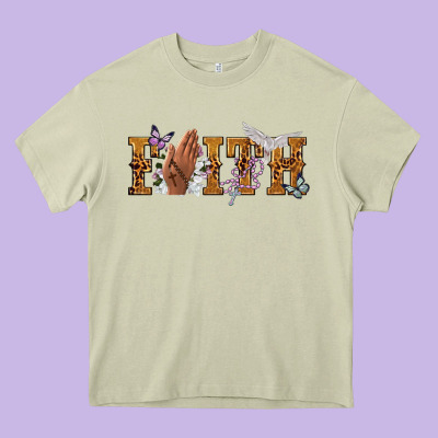 Faith With Praying Hands Heavy Core Tee Designed By Nancycooperartshop