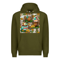 Army Green cow coffee cups and farm with leopard seamless pattern bbs Premium Hoodie - BundleAndBundleShop