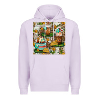 Lilac cow coffee cups and farm with leopard seamless pattern bbs Premium Hoodie - BundleAndBundleShop