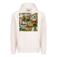 Pale Pink cow coffee cups and farm with leopard seamless pattern bbs Premium Hoodie - BundleAndBundleShop