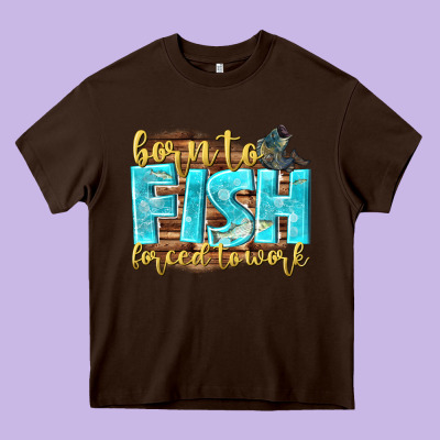 Born To Fish Forced To Work Heavy Core Tee Designed By Nancycooperartshop