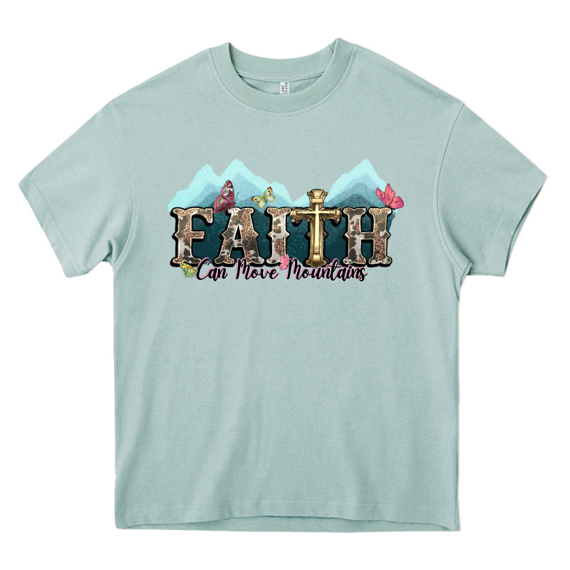 Faith Can Move Mountains Cross Heavy Core Tee by NancyCooperArtShop | Teevron