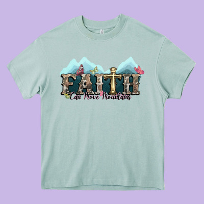 Faith Can Move Mountains Cross Heavy Core Tee Designed By Nancycooperartshop
