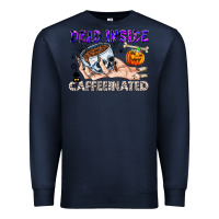 Navy Dead Inside Caffeinated Premium Sweatshirt - CowhideDigitalArt