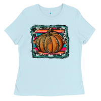 Baby Blue leopard pumpkin with serape background Ladies Tee - RanaPortraitStore