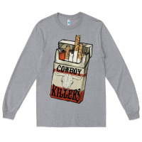 Heather Grey Cowboy killers cigarette package Long Sleeve Tee - HowdyJamesFarm