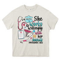 Cream she works willingly with her hands Heavy Core Tee - MaliasSmallBusiness