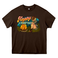 Chocolate Brown happy camping Heavy Core Tee - NancyCooperArtShop