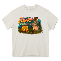 Cream happy camping Heavy Core Tee - NancyCooperArtShop