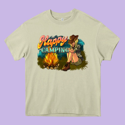 Happy Camping Heavy Core Tee Designed By Nancycooperartshop