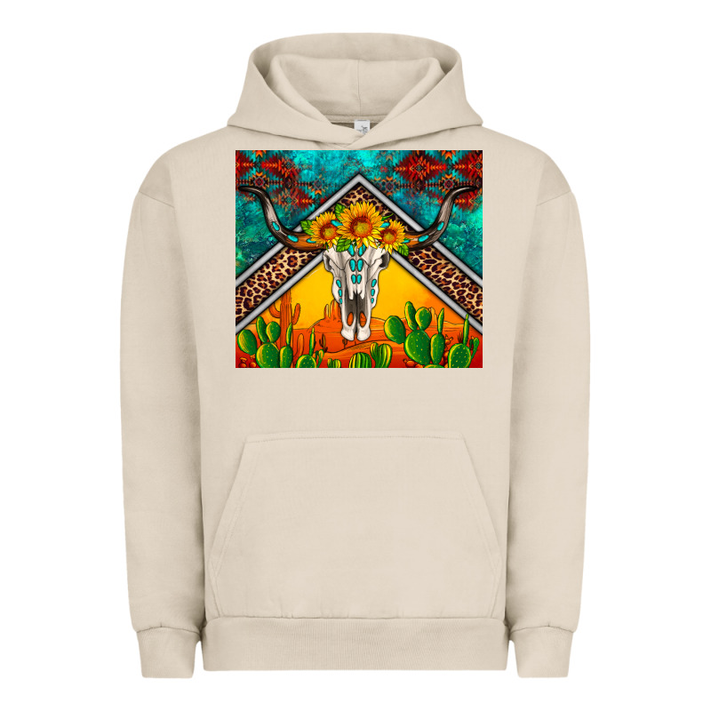 Western Sunflowers Longhorn Bull Skull Urban Hoodie by Artiststas | Teevron