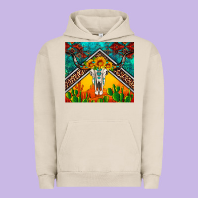 Western Sunflowers Longhorn Bull Skull Urban Hoodie Designed By Artiststas