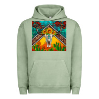 Pigment Oil Green western sunflowers longhorn bull skull Urban Hoodie - Artiststas