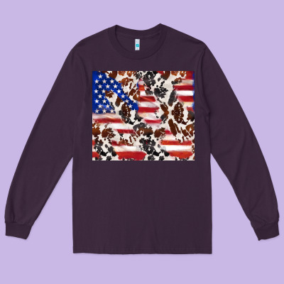 Cowhide Amerikan Flag Long Sleeve Tee Designed By Tumblerdesignbyshophia
