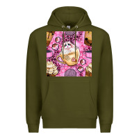 Army Green cat coffee cups and paw with leopard and glitter seamless pattern bbs Premium Hoodie - BundleAndBundleShop