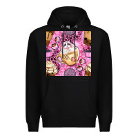 Black cat coffee cups and paw with leopard and glitter seamless pattern bbs Premium Hoodie - BundleAndBundleShop
