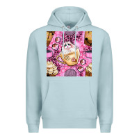 Blue Mist cat coffee cups and paw with leopard and glitter seamless pattern bbs Premium Hoodie - BundleAndBundleShop