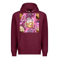 Burgundy cat coffee cups and paw with leopard and glitter seamless pattern bbs Premium Hoodie - BundleAndBundleShop