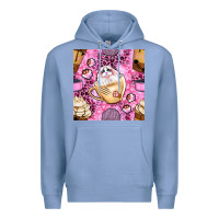 Colony Blue cat coffee cups and paw with leopard and glitter seamless pattern bbs Premium Hoodie - BundleAndBundleShop