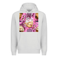 Dove Grey cat coffee cups and paw with leopard and glitter seamless pattern bbs Premium Hoodie - BundleAndBundleShop