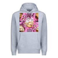 Heather Grey cat coffee cups and paw with leopard and glitter seamless pattern bbs Premium Hoodie - BundleAndBundleShop