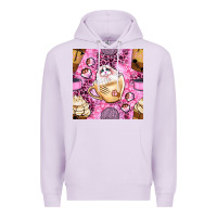 Lilac cat coffee cups and paw with leopard and glitter seamless pattern bbs Premium Hoodie - BundleAndBundleShop