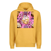 Mustard cat coffee cups and paw with leopard and glitter seamless pattern bbs Premium Hoodie - BundleAndBundleShop