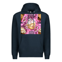 Navy cat coffee cups and paw with leopard and glitter seamless pattern bbs Premium Hoodie - BundleAndBundleShop