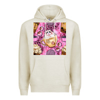Oatmeal Heather cat coffee cups and paw with leopard and glitter seamless pattern bbs Premium Hoodie - BundleAndBundleShop