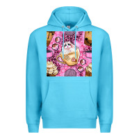 Ocean Blue cat coffee cups and paw with leopard and glitter seamless pattern bbs Premium Hoodie - BundleAndBundleShop