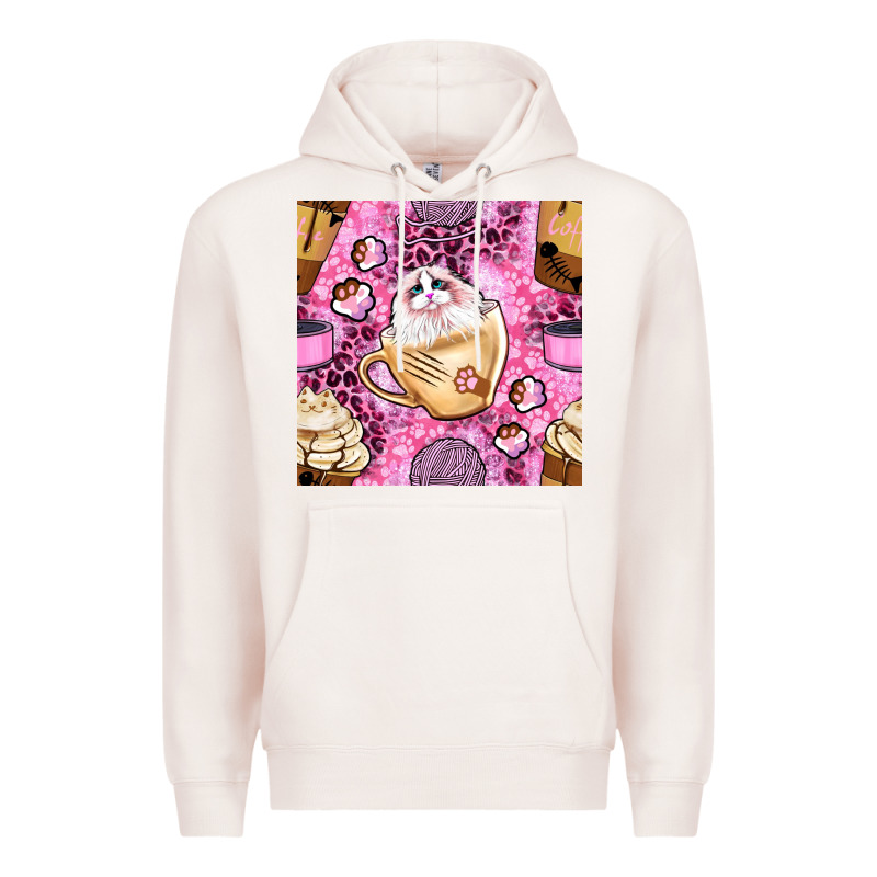 Cat Coffee Cups And Paw With Leopard And Glitter Seamless Pattern Bbs Premium Hoodie by BundleAndBundleShop | Teevron