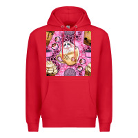 Red cat coffee cups and paw with leopard and glitter seamless pattern bbs Premium Hoodie - BundleAndBundleShop